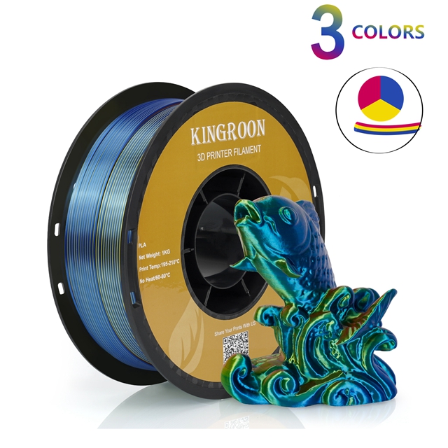 KINGROON-filamento de seda PLA de coextrusión tricolor, carrete de 1,75mm, 1KG (2,2 libras), plástico PLA de Triple color para impresora 3D y bolígrafo 3D: Naranja