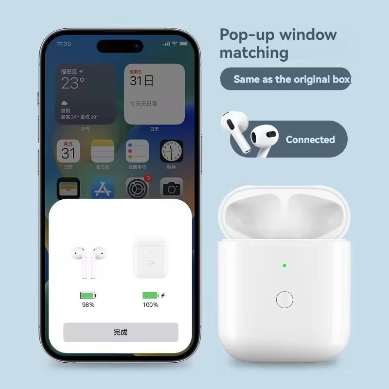 Étui de charge sans fil pour Airpod, boîtier de charge de remplacement, compatible avec AirPods 1 et 2, Airamen 3, étui de chargeur, appairage, bouton de division