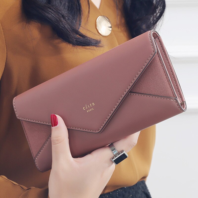 Cartera tipo sobre mate con Clip para billetes grandes para mujer,: dark pink