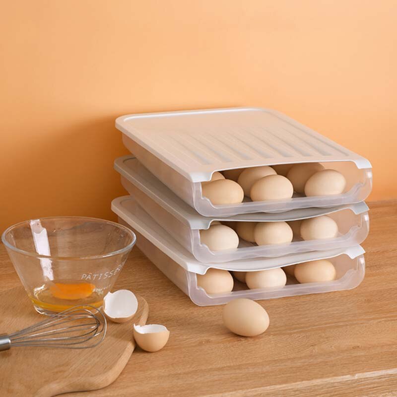 Kitchen Auto Scrolling Egg Storage Holder Egg Storage Rack Refrigerate Food Dispenser Plastic Space Saver Organizer Container