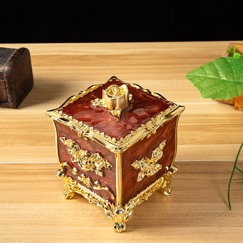 European Style Light Luxury Plastic Cotton Swab Box Living Room Home Cotton Swab Sealed Small Storage Box: C