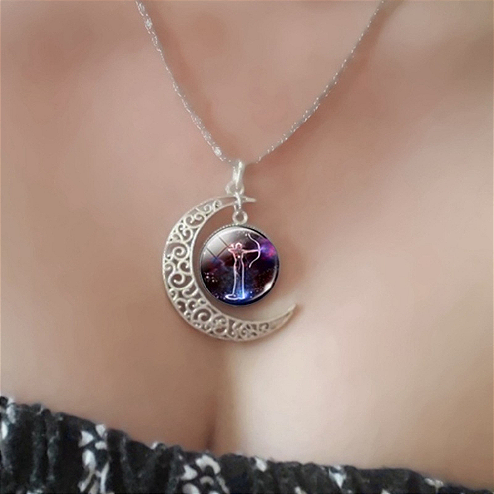 Collar de 12 constelaciones de astrología y horóscopo, colgante de cristal de Luna, collar del zodiaco para mujeres y hombres, de joyería de cumpleaños