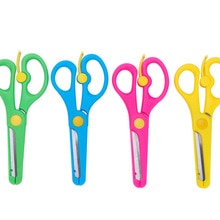 1PC Safety Sleeve Stainless Steel Scissors Safe Student Spring Scissor Children Paper Scissors Cutting Stationery Supplies