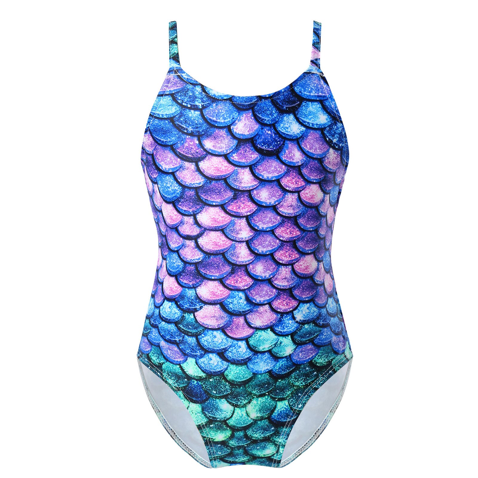 Maillot de bain une pièce pour petites filles, Monokini brésilien, imprimé écailles de poisson colorées, pour enfants: Blue Purple / 16