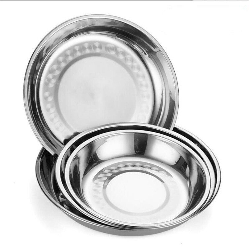 Rustfrit stål slidbestandigt uddyb rund tallerken måltid tallerken suppe tallerken bestik fad dessert tallerkener