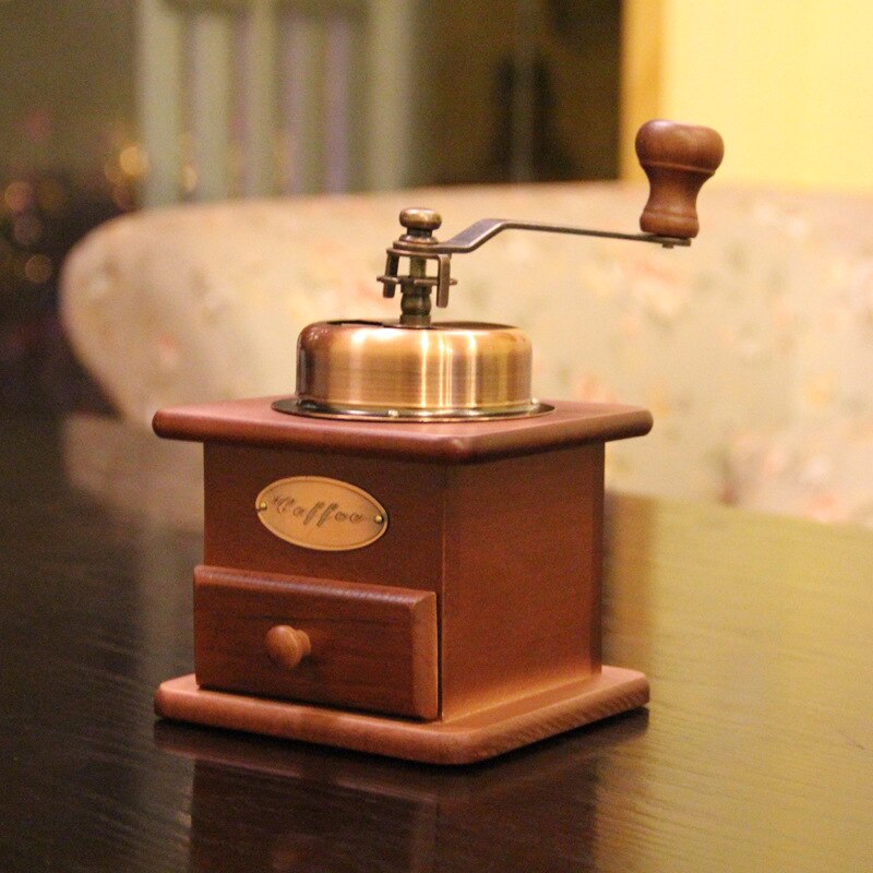Handgjorda kaffekvarnar hem retro hand kaffebönor malning kvarn trä bas