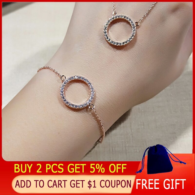 SINLEERY-pulsera de cadena de eslabones para mujer, brazalete redondo circular de cristal, pavé diminuto, Color rosa, oro y plata, SL082 SSB