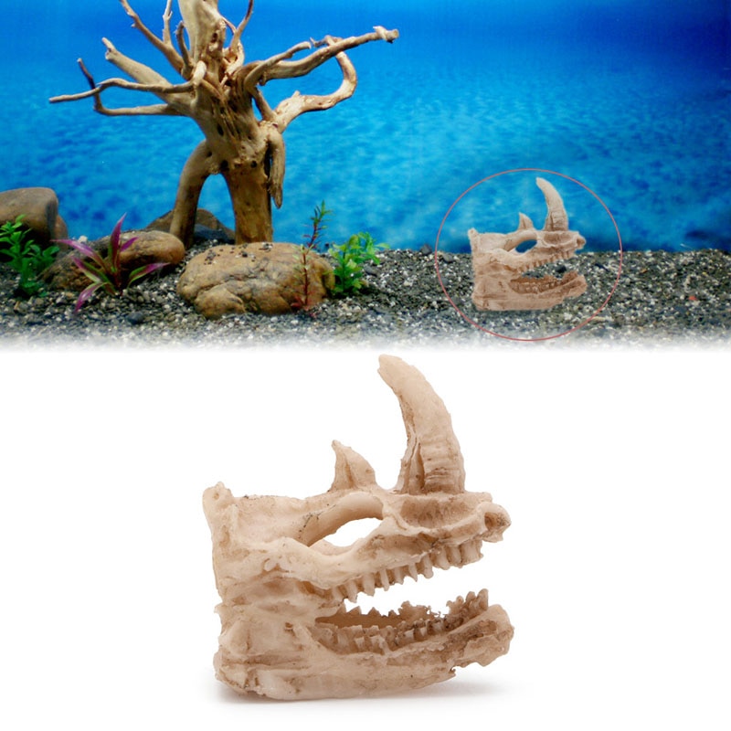 Artifical Rhino Skull Fish Tank Simulation Statue Ornament Landscape Crawler Dragon Lizard Decor Terrarium Reptile Cave House