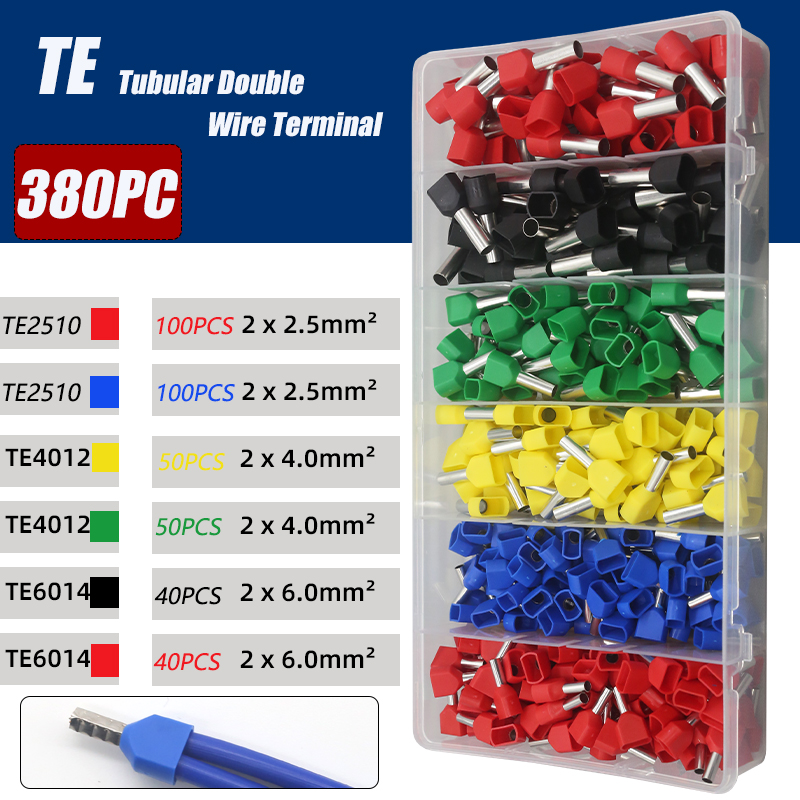130/380/600 pièces TE type de tube à double fil terminal pré-isolé type de broche européenne terminal pressé à froid type de broche extrémité de tube en cuivre: Marron