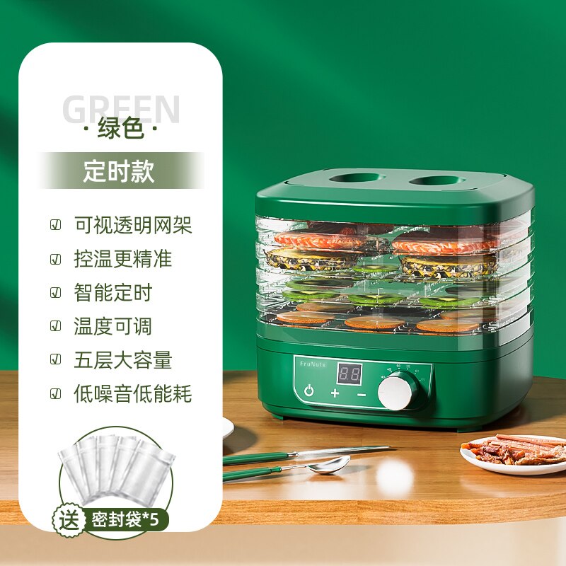 Secador de frutas inteligente de 5 capas para el hogar, pequeño secador de aire para frutas y verduras, carne y comida de mascotas: green / EU