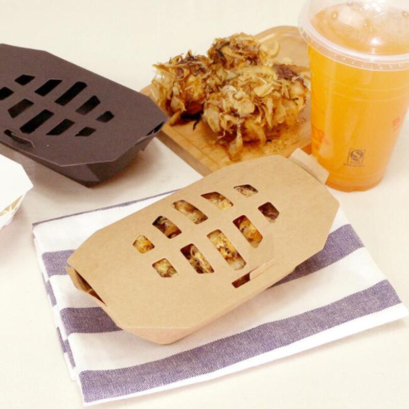 100pcs Boat Shaped Packing Box Disposable Kraft Paper Packing Case Useful Packing Tray for Snack Food Chips