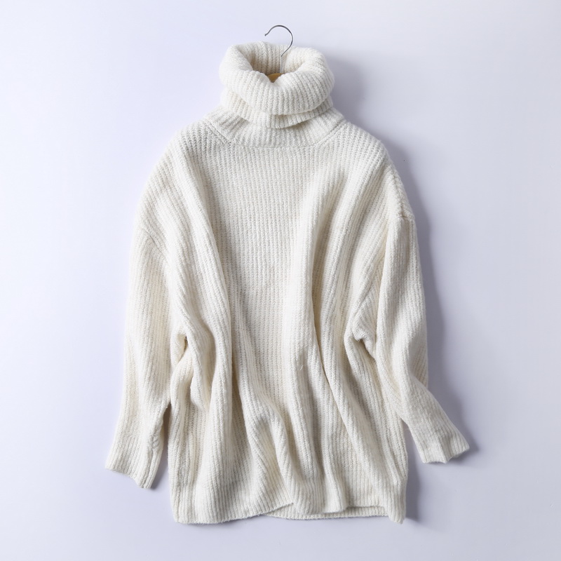 BIAORUINA Women Oversize Basic Knitted Turtleneck Sweater Female Solid Turtleneck Collar Pullovers Warm