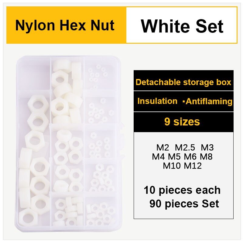 Eikelmoer / nylon zeskantmoer / dopmoer / kunststof zeskantdopmoer combinatieset decoratieve schroefdop zeskant bolle dopmoer: Witte zeskantmoer