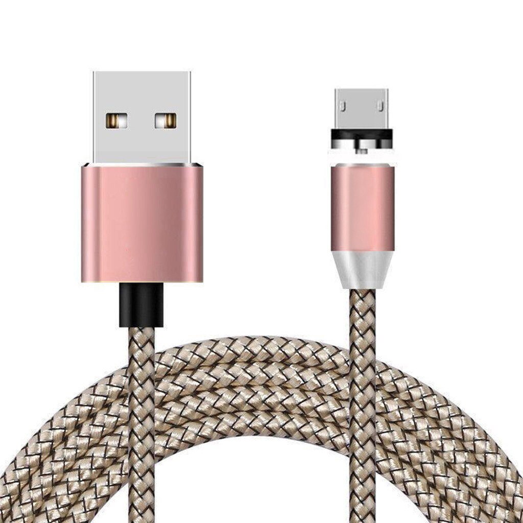 1M 2.4A Mirco USB Nylon Android Ronde Magnetische Charger Oplaadkabel Voor Samsung Voor Huawei voor xiaomi voor tablet voor mp3/mp4: Rose Gold  /  Type C 