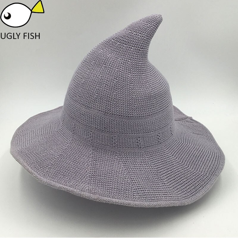 Chapéu de sol para As Mulheres Traje dobrável Chapéu Bola Cap Chapéu de Bruxa Para O Natal Bonito crochê mulheres chapéu de Verão: grey