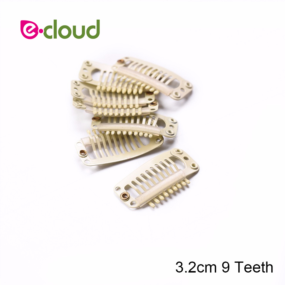 100 Stks/partij 32Mm 9-Tanden Haarverlenging Clips Snap Metal Clips Met Siliconen Terug Pruik Clips In Hair inslag Pruik Kammen Haar Accessoire