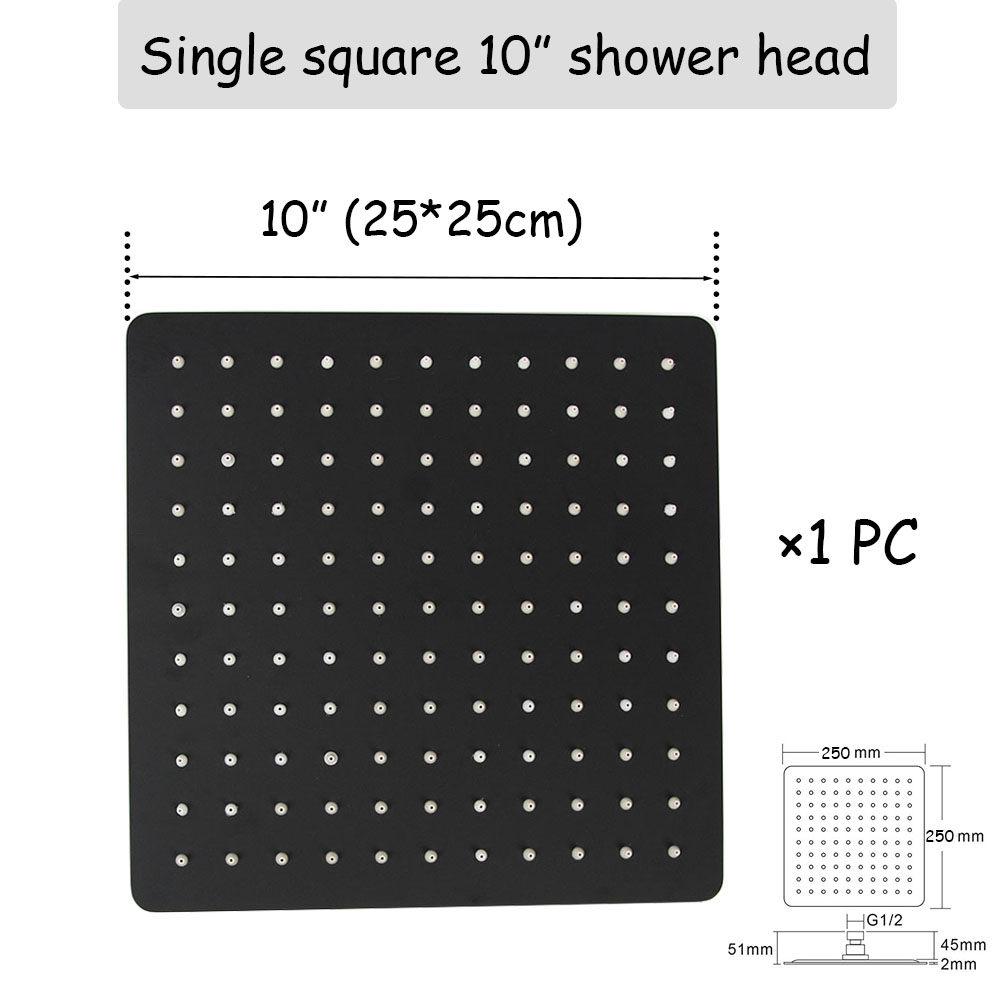Black Round and Square Rain Shower Head Ultrathin 2 mm 8 10 12 Inch Choice Bathroom Wall & Ceiling Mounted Shower Arm
