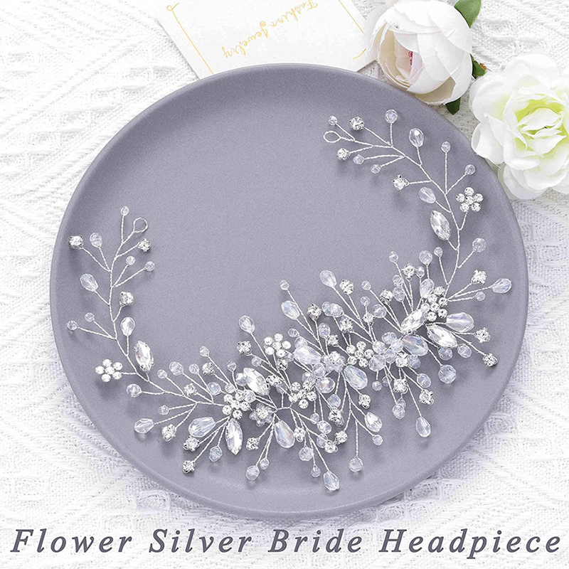 Parel Kristal Haarband Bruiloft Haaraccessoires voor Bruids Bloem Hoofddeksel Hoofdbanden Vrouwen Bruid Haarversieringen Sieraden: GRIJS