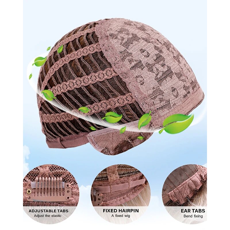 HAIRJOY Women Straight Bangs Style Pixie Cut 14inch Synthetic Hair Wig Brown Mixed Short Natural Wigs