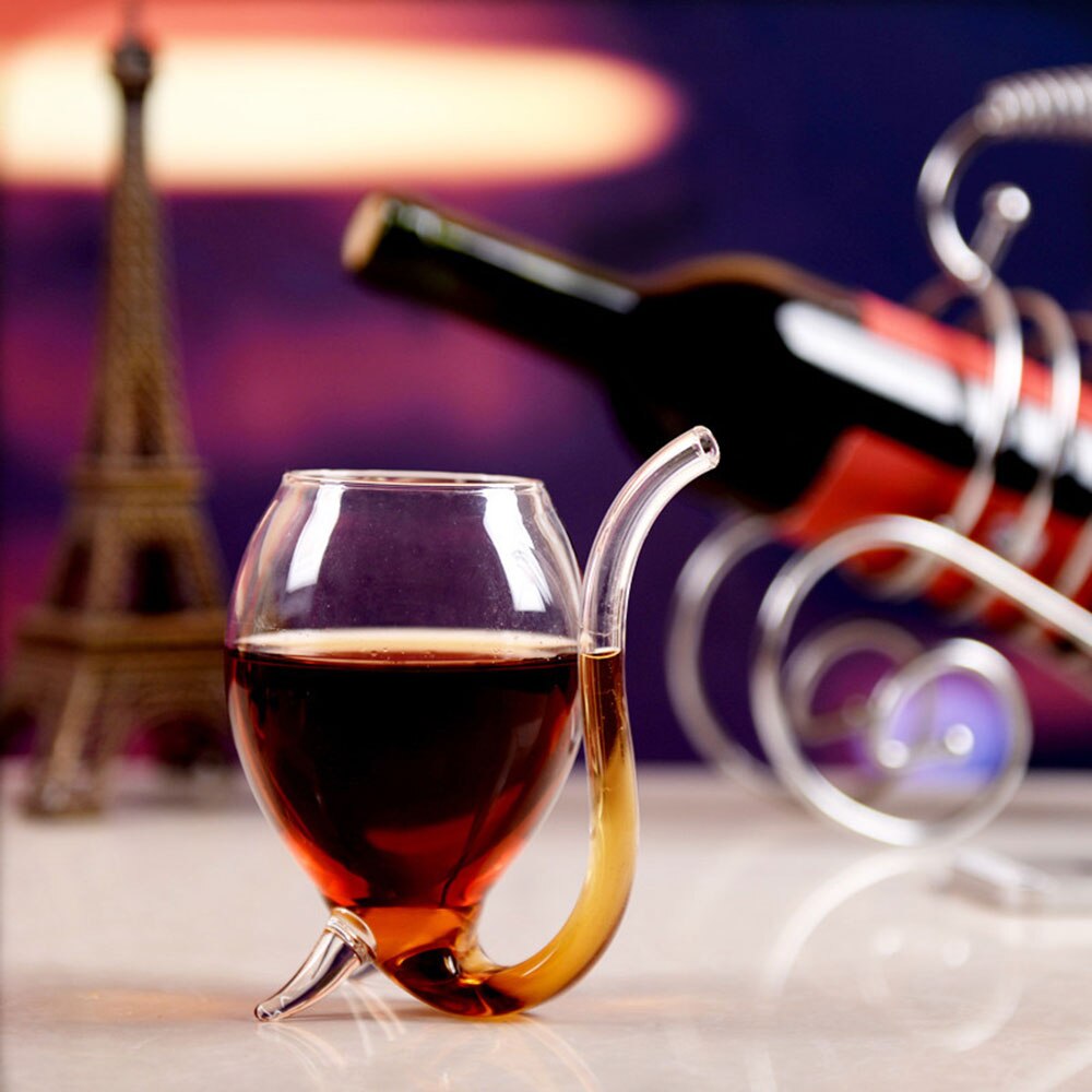 Elbow Wine Whiskey Glass Heat Resistant Glass Sucking Juice Milk Cup Tea Wine Cup With Drinking Tube Straw Transparent
