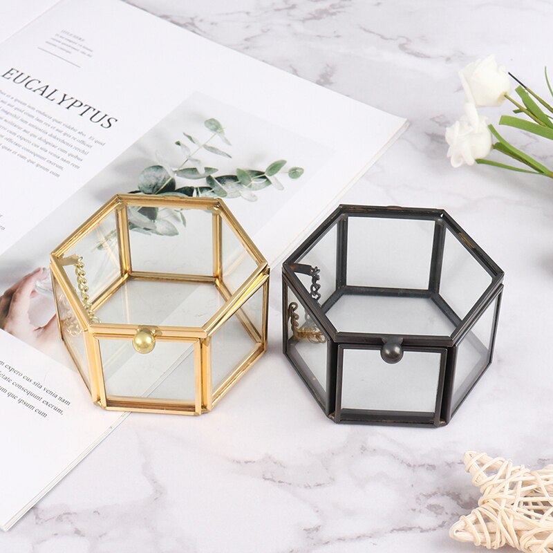 Geometrische glazen sieradendoos, sieradenhouder, ringdoos, sieradenopbergdoos