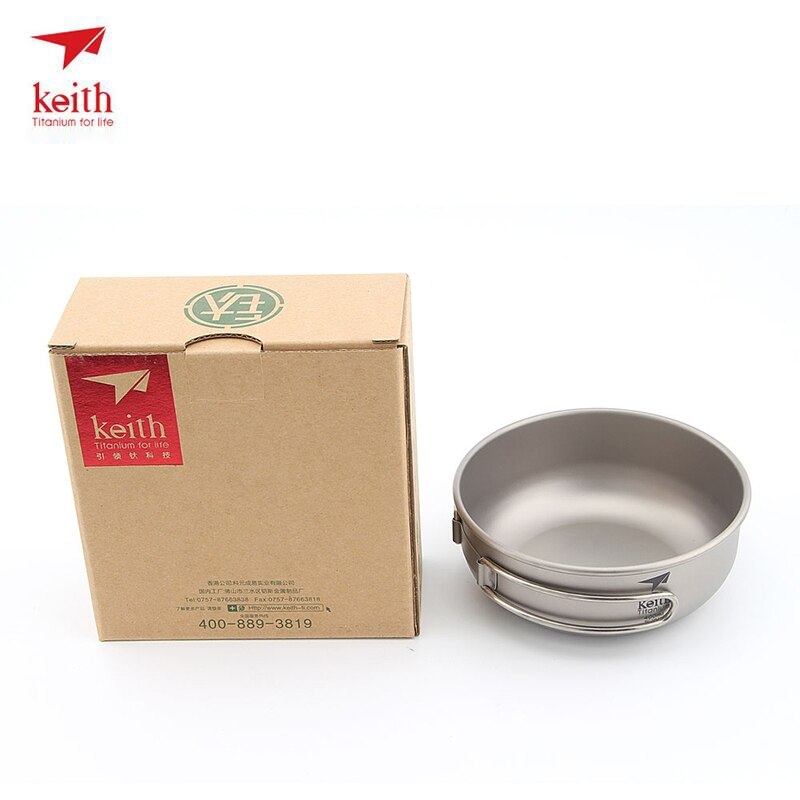 300/400/500/600ml Keith Titanium Folding Bowls With Titanium Foldable Handle Outdoor Cookware Tableware Cutlery Ti5323-Ti5326