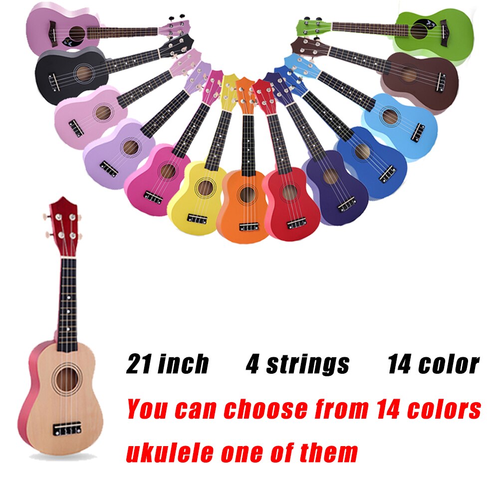 21 Inch Ukulele Hawaii Guitar Mini Guitar Ukelele Sets Bag Capo Strap Picks Kit Music for Kids 14 color UK001A