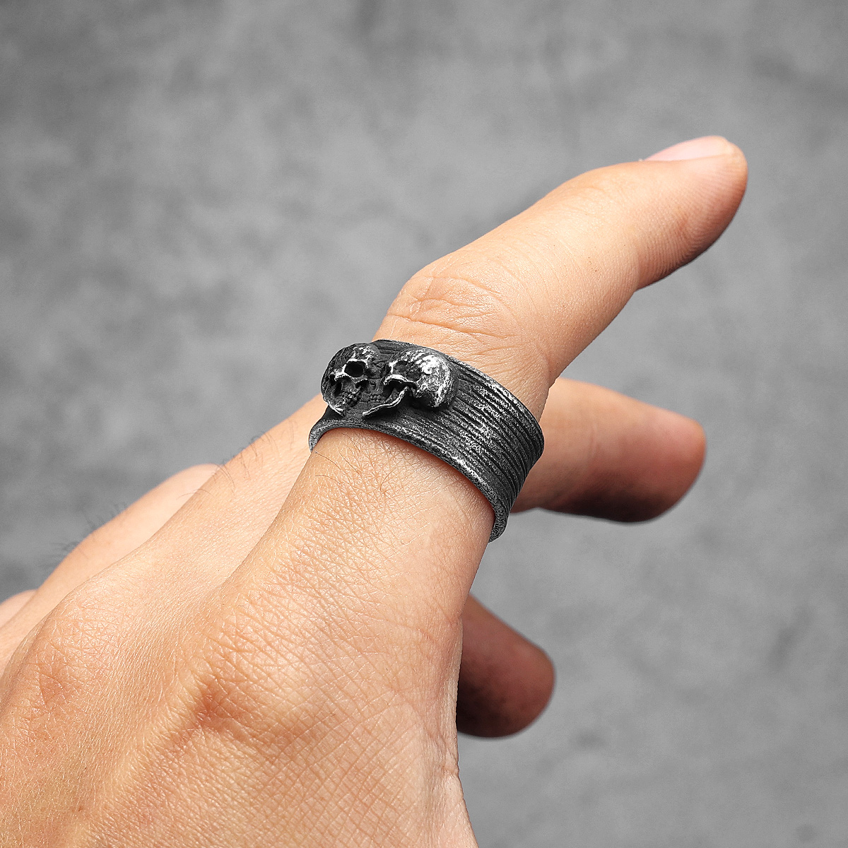 Anillos de pareja de calaveras gemelas para hombre, joyería de acero inoxidable para mujer, Punk, gótico, Rock, Vintage, negro, accesorios de , al por mayor
