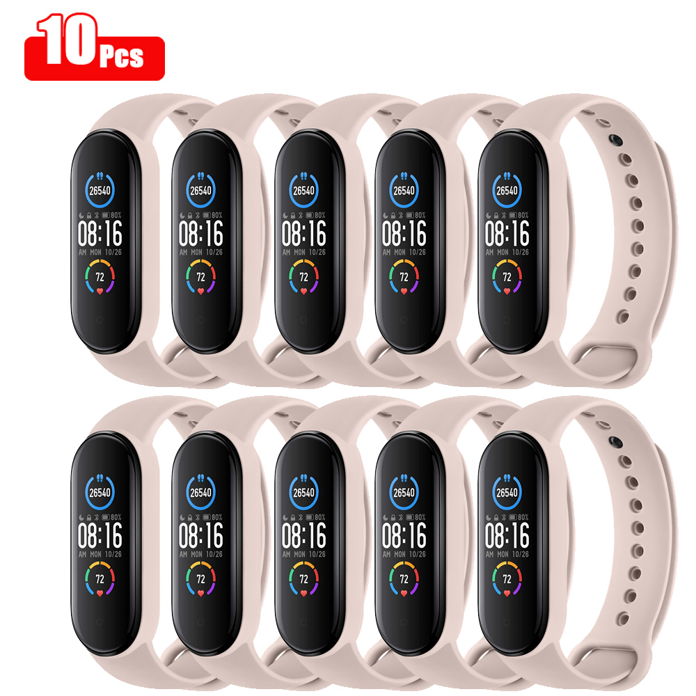 Bracelet de rechange en Silicone pour Xiaomi Mi Band 6 5 4 3, 10 pièces/paquet, accessoires: 10pcs Pink / For Mi Band 5 6