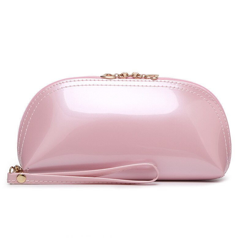 Cartera larga de charol con lentejuelas para mujer, bolso de mano de charol, liso, tipo concha, dulce, doble cuerpo de cremallera, para teléfono móvil,: pink