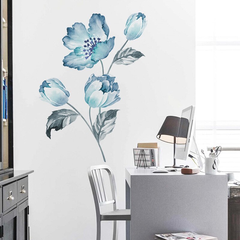Rosa blommor väggdekaler för barnrum akvarell blomma vinyl tapet av flickor 3d barnkammare rum heminredning pvc dekaler