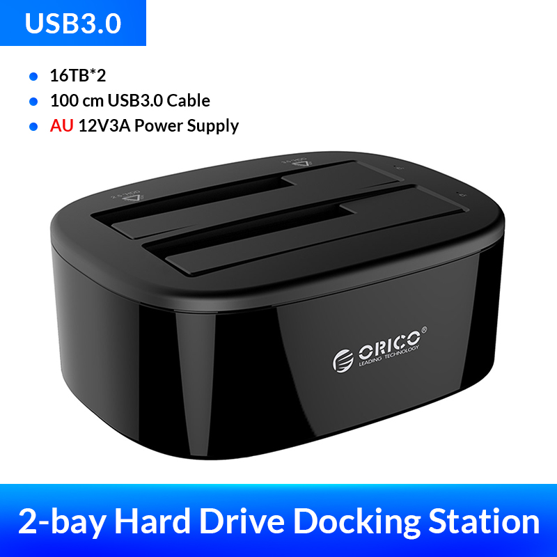 ORICO Dual-bay Hard Drive Docking Station for 2.5/3.5 Inch HDD SSD with 12V3A Power Adapter SATA to USB 3.0 HDD Docking Station: Orange