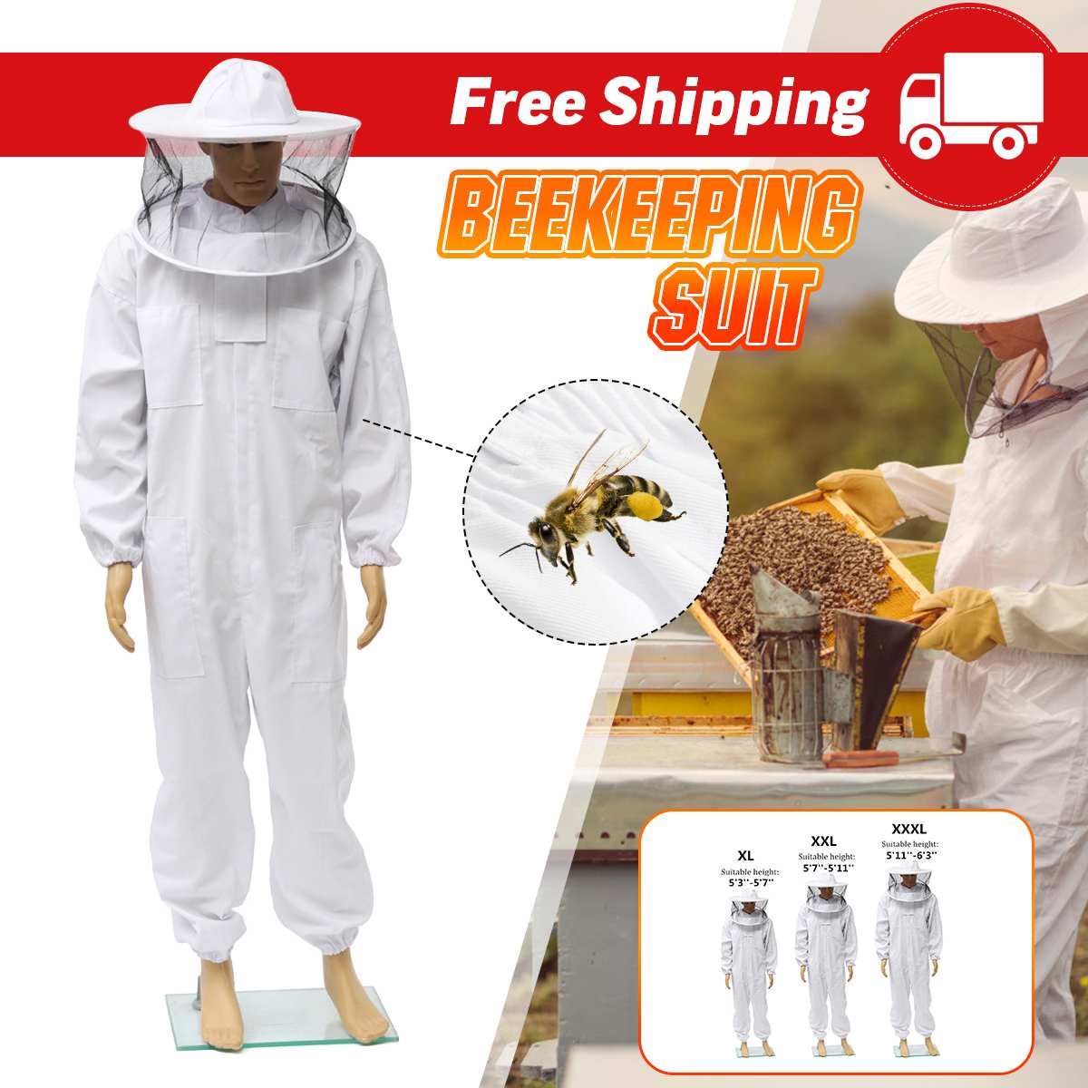 Bee Keeping Suit Full Body Protective Clothing Hat Smock Pro Anti Bee Suit Equipment Veil Hood Hat Bee Keeping Jacket Veil Suit