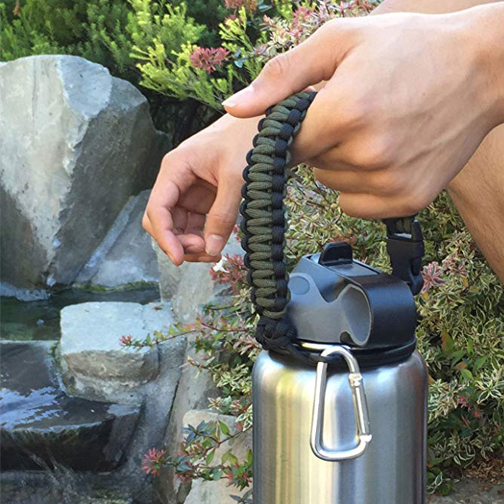 Paracorde pour bouteille d&#39;eau de randonnée avec anneau, sangle à large bouche, accessoires de voyage tressés, porte-gobelet Simple pour Hydro-gourde