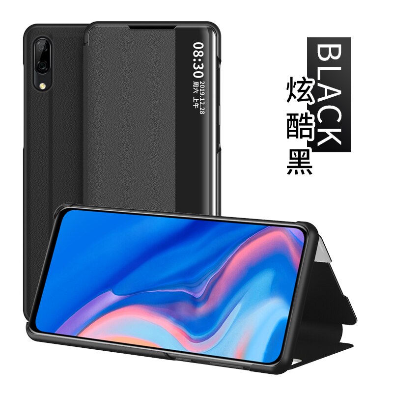 Anzeigen Smart Flip Fall Für Huawei P20 Lite P 20 P20Lite EML-L09 ANE-LX1 fundas Luxus original Magnetischen Halter Leder Telefon abdeckung: P20 / Black