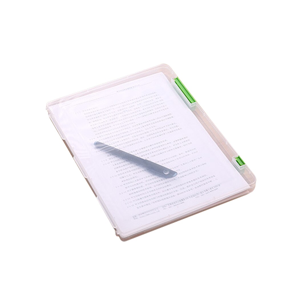 Practical A4 Transparent File Storage Box Clear Plastic Document Cases Desk Paper Organizers: green