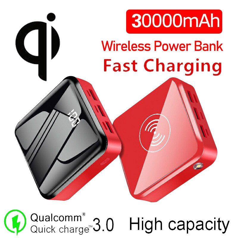 Wireless Mini Power Bank Schnelle Lade 30000mAh Triple USB LED Digital Display Batterie Power für Samsung Xiaomi Iphone