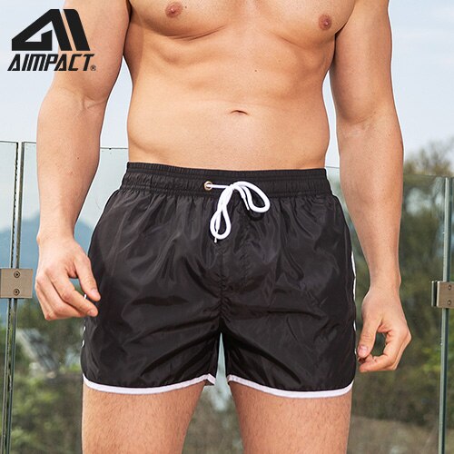 Men Beachwear Swim Short Trunks Split Ranger Shorts Sport Running Trunks Quick Dry Board Shorts Bathsuits By Aimpact AM2256: Black / M