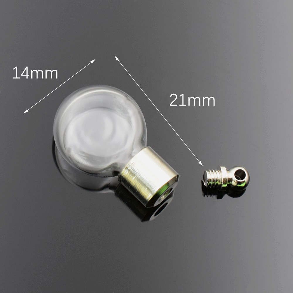 10piece SCREW CAP glass vial pendant Miniature Wishing Bottle clear oil charm name or rice art mini glass bottle craft materia: flat ball