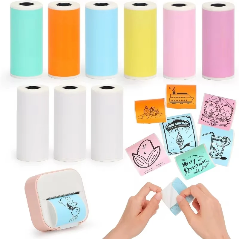 Papel adhesivo para Mini impresora, rollos de papel térmico para T02/M02 y Mini impresora, papel autoadhesivo de Color liso 25X57mm Paperang