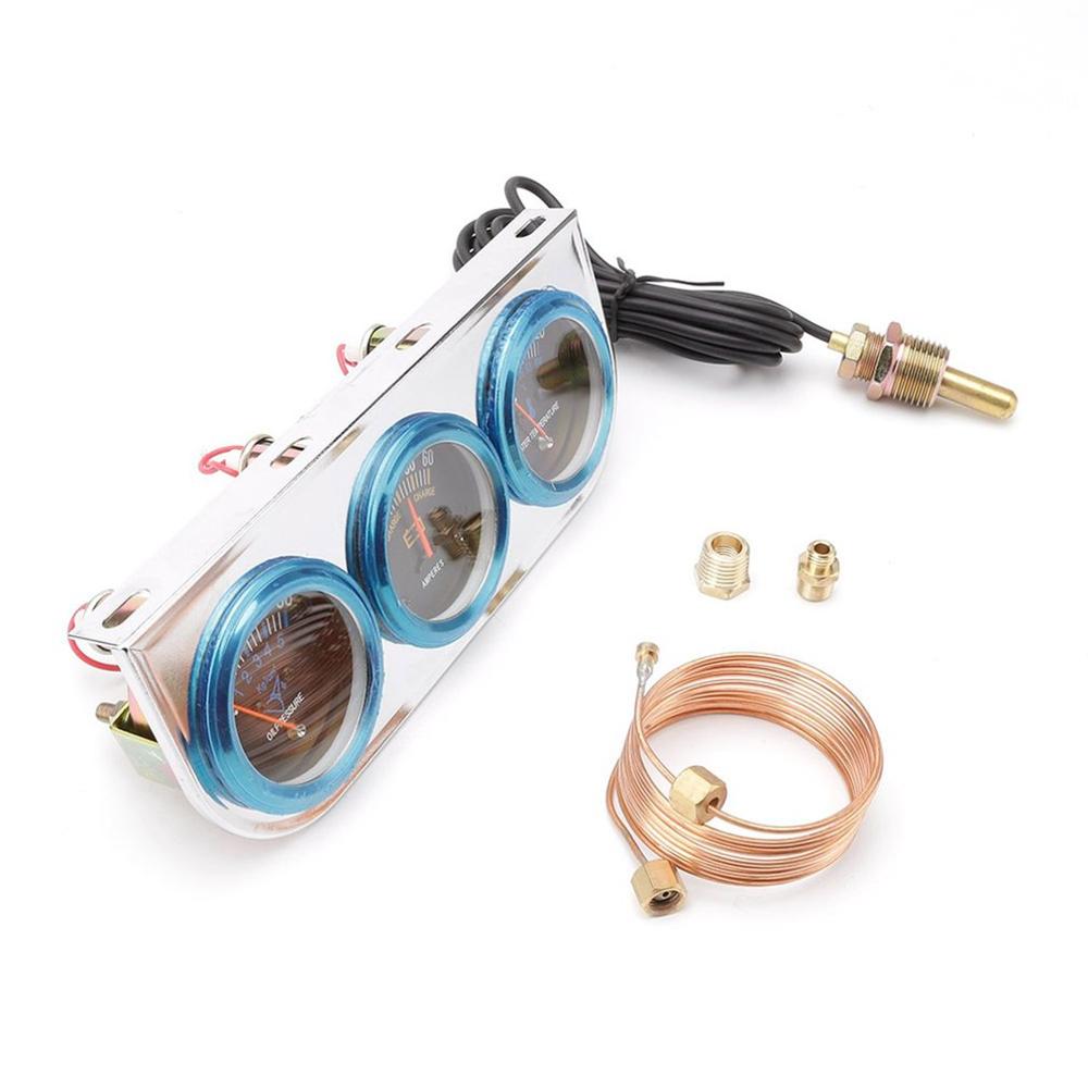 Mini Kit Jauge Triple 3-en-1 Voiture – Voltmètre + Pression Huile + Température Eau + Compte-Tours – 12V Universel