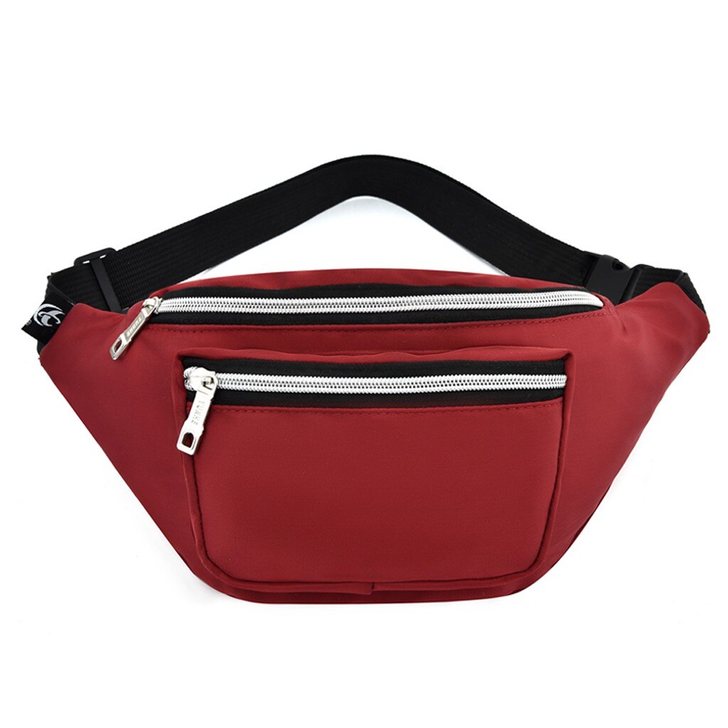 30 # Pure Zwarte Tas Vrouwen Pure Kleur Nylon 2 Rits Messenger Bag Borst Bag Heuptas Telefoon tas Clutch Tassen: Red