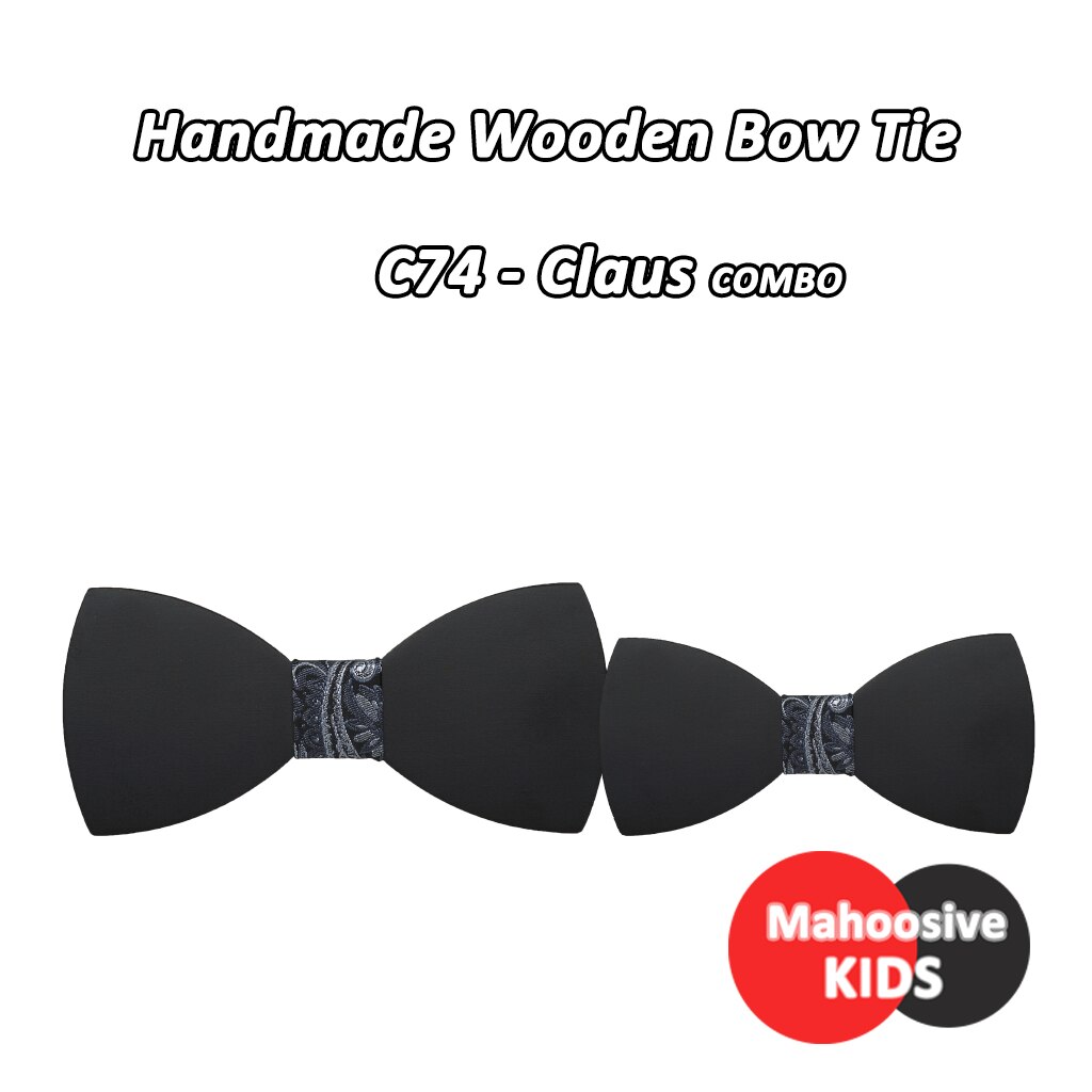 Mahoosive Kinderen Kids Jongens Hout Effen Kleur Wedding Pre Gebonden Clip Kind Nek Strikjes Stropdassen C71-C76 COMBO: C74 - Claus COMBO