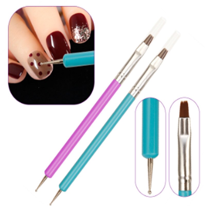 Dual-Gebruik Acryl Platte Kop Pen Punt Boor Punt Bloem Puntjes Punt Pen Uv Gel Polish Nail Tool