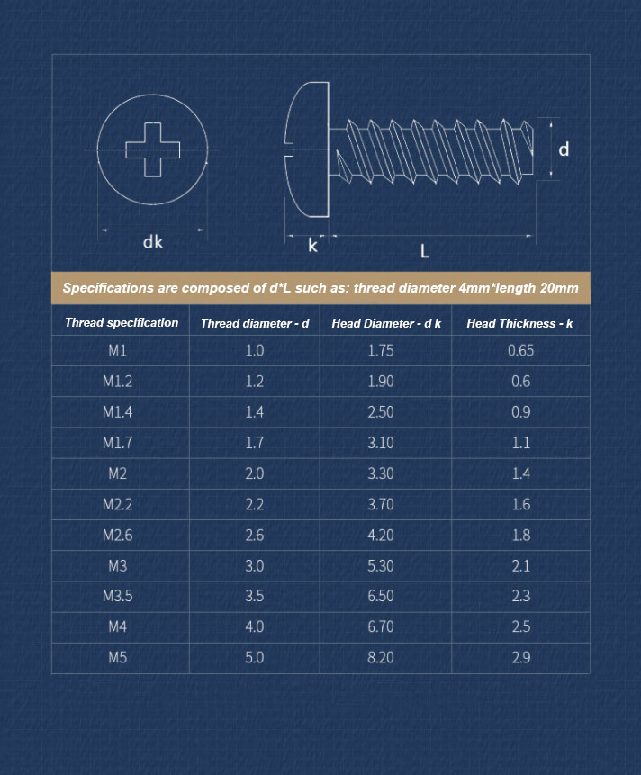 Tornillos autorroscantes de cola plana de cabeza redonda cruzada de acero inoxidable 304, Perno pequeño de cabeza plana M1 M1.2 M1.4 M1.7 M2 M2.2 M2.6 M3 M3.5