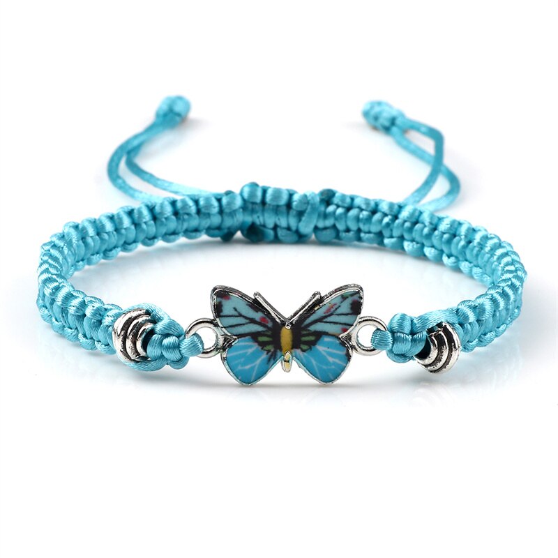 Blauwe Vlinder Hanger Armband Voor Vrouwen Meisje Verstelbare Handgemaakte Rood Touw Ketting Armbanden Bangles Vriendschap Sieraden: Light Blue