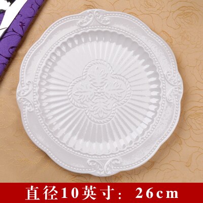Embossed Bone China Dishes European-style Hollow Dishes Ceramic Tableware Western Dishes Salad Dishes Steak Dishes: 1pcs- 10 inch14
