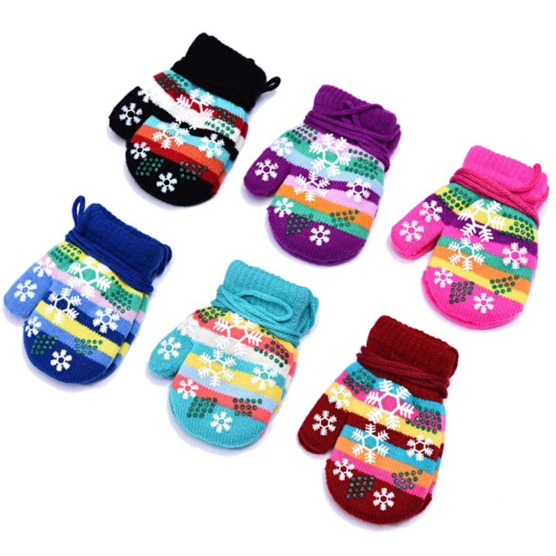 1 Pair Baby Kids Children Snowflake Pattern Stripe Wool Knitted Gloves Soft Winter Thick Warm Mitten Christmas Random Color