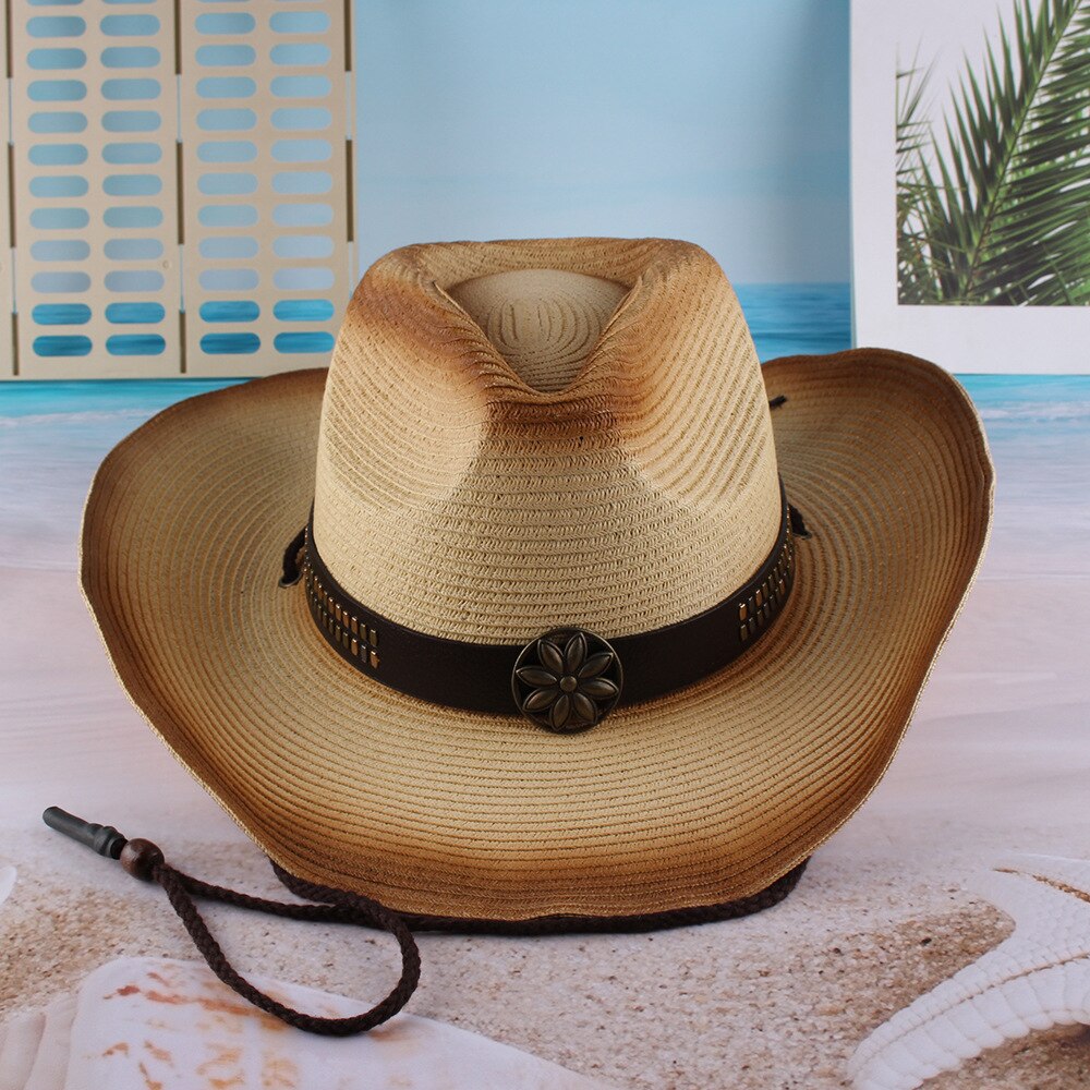 Paja de sombrero de cowboy del oeste de verano playa Playa Sol sombra gran sombrero de paja