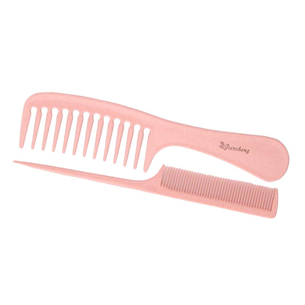 Juego de peines de dientes finos para peluquería, Set de 2 piezas de paja de trigo respetuosa con el medio ambiente, desenredante: Rosa